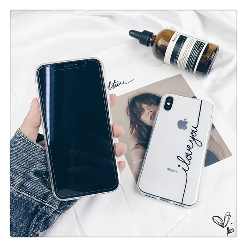 

2019 Hot Letter Print Couple Clear phone cover Ultra thin Phone Case cover For iphone X Case TPU For iPhone 6 6S 7 8 Plus