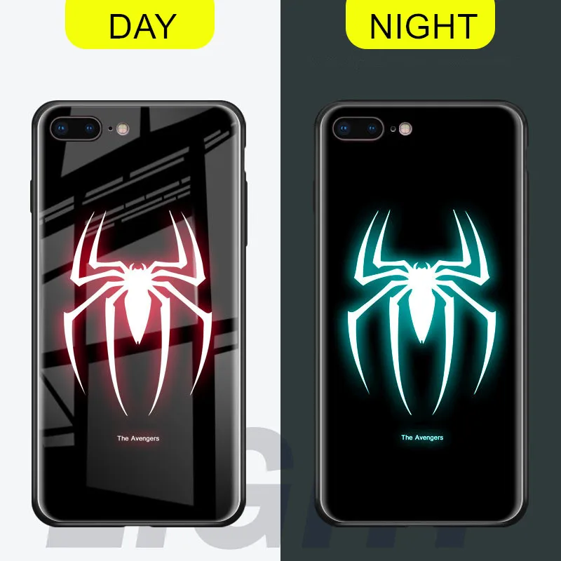 Чехол в виде светящегося стекла для iphone 7, 8, 6, 6s Plus, X, XR, XS Max, Железный человек, Капитан Америка - Цвет: Spiderman