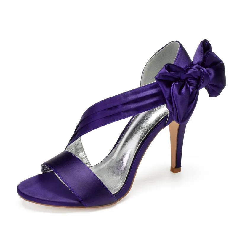 purple OnnPnnQ Сатиновые туфли Для женщин свадебные босоножки; обувь с открытым носком; Туфли На Выпускной вечернее, для официальных мероприятий дамские сандалии на выход с бантом - Цвет: purple