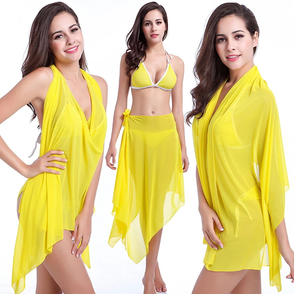 

Bikini Three-piece Beach Dress Caps Multi-wear Fabulous Skirt Swimsuit Cover Ups Sexy Thong Colorful Beachwear Women Pareo Girl