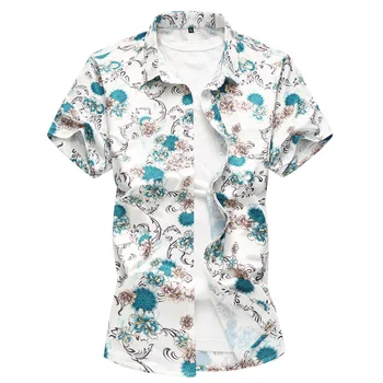 

New VogueFashion Pattern Leisure Short Sleeve Shirts Male National Wind Comfortable Casual Print Shirts Plus Size 7XL 7XL