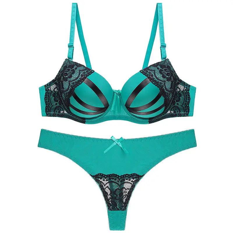 Зеленый Julexy, новинка, бюстгальтер, набор, сексуальный, стринги, женский бюстгальтер, набор, пуш-ап, кружевное нижнее белье, набор интимного размера плюс, бюстгальтер, трусики, набор - Цвет: Зеленый