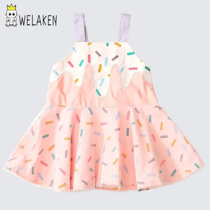 

welaken New Summer Dress for Girls Cotton Pink Clothes Sleeveless Child Costume 1-6 Years Toddler Girl Clothes Cute Tutu Dress
