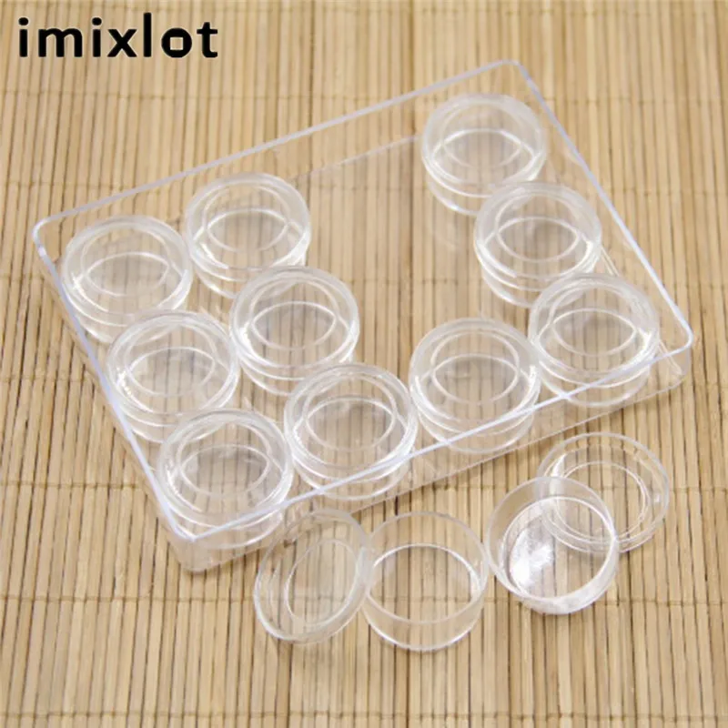 

imixlot Clear Plastic Jewelry Storage Box With 12 Small Round Cylindrical Containers Display Box For Earring Piercing Jewelry