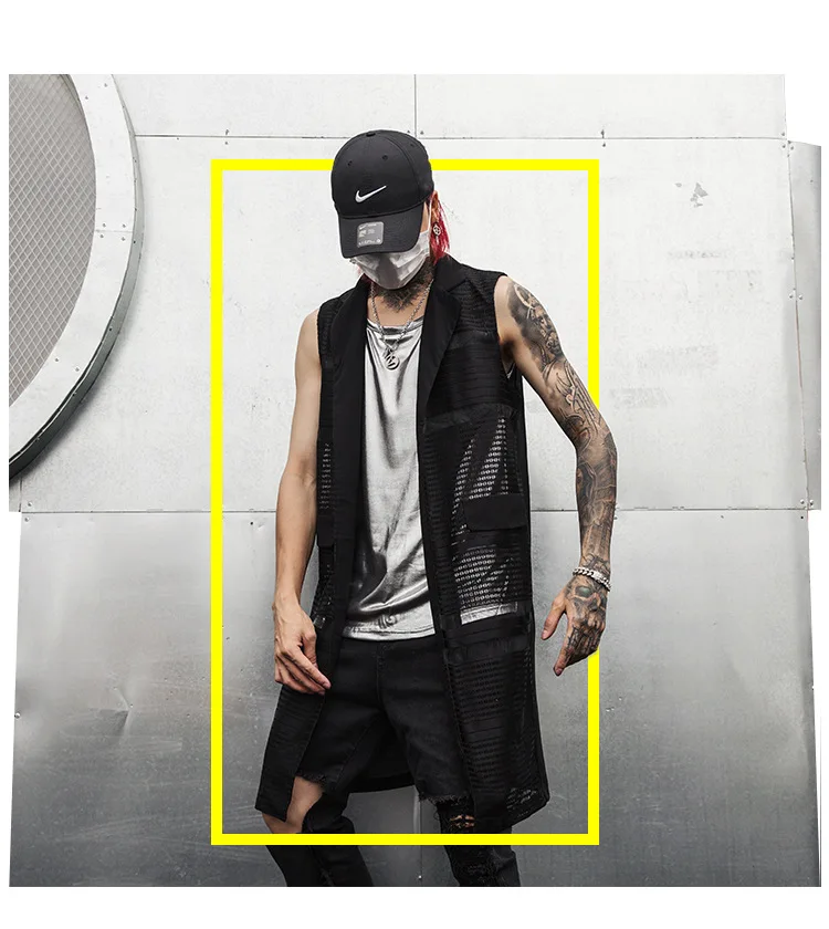 Мужская Летняя лоскутная длинная жилетка в стиле панк, винтажная Повседневная куртка без рукавов, мужской хип-хоп ночной DJ сценический костюм певицы