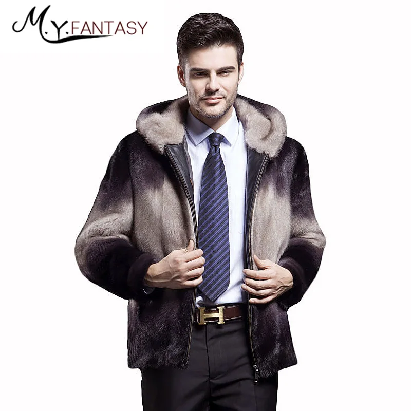 M.Y.FANSTY Shuba 2019 Winter American Silver Blue Mink Stand Square Collar For Man Real Fur Zipper Jacket Grey Hat Coats | Мужская