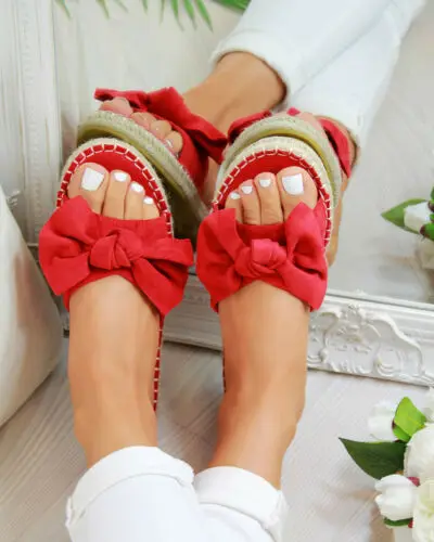 

WENYUJH Slippers Women Summer Bow Summer Sandal Slipper Indoor Outdoor Linen Flip-flops Beach Shoes Female Fashion Floral Shoes