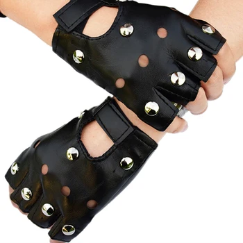 

Unisex Silver Rivets Gloves Half Finger Halloween Party Women Men PU Leather Glove Punk Thin Sports Fitness Black Gloves
