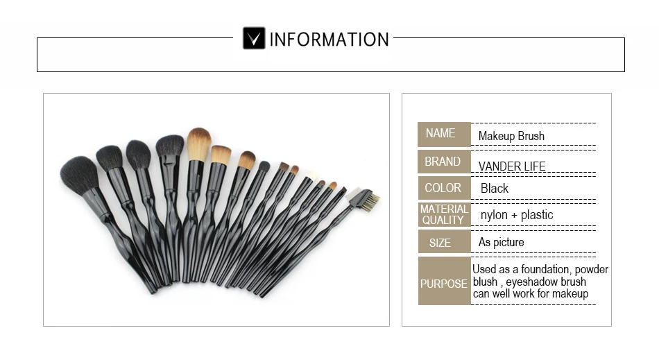 New 15pcs Professional Makeup Brushes Set Tools Make-up Toiletry Kit Make Up Brush Set Case Cosmetic Foundation Brush (14)