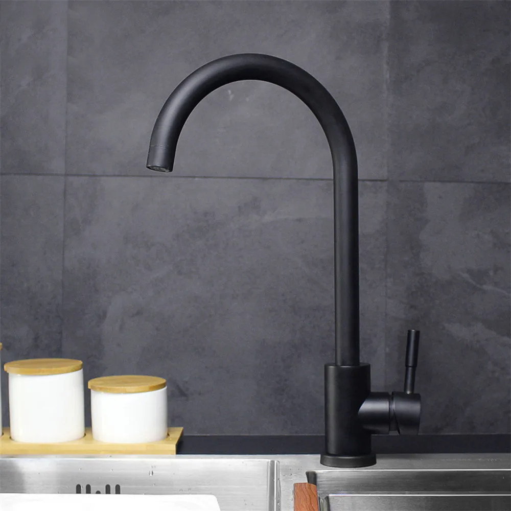 Hot and Cold Water Classic Black Kitchen Faucet 304 Stainless Steel Brushed Process Swivel Basin Faucet 360 Degree Rotation  (1)