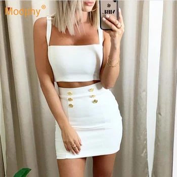 

2020 Summer New Women's Set Sexy Black and White Top and Mini Skirt 2 Piece Two Piece Bodycon Club Celebrity Party Set