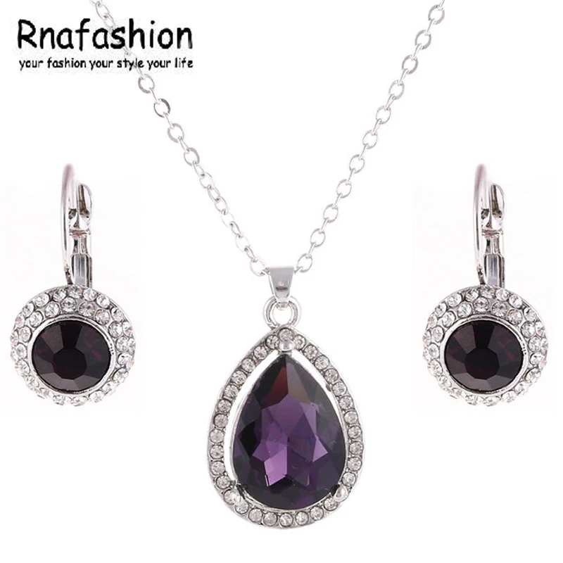 Elegant Luxury Genuine Austrian Crystal Pendant Necklace Drop Earrings