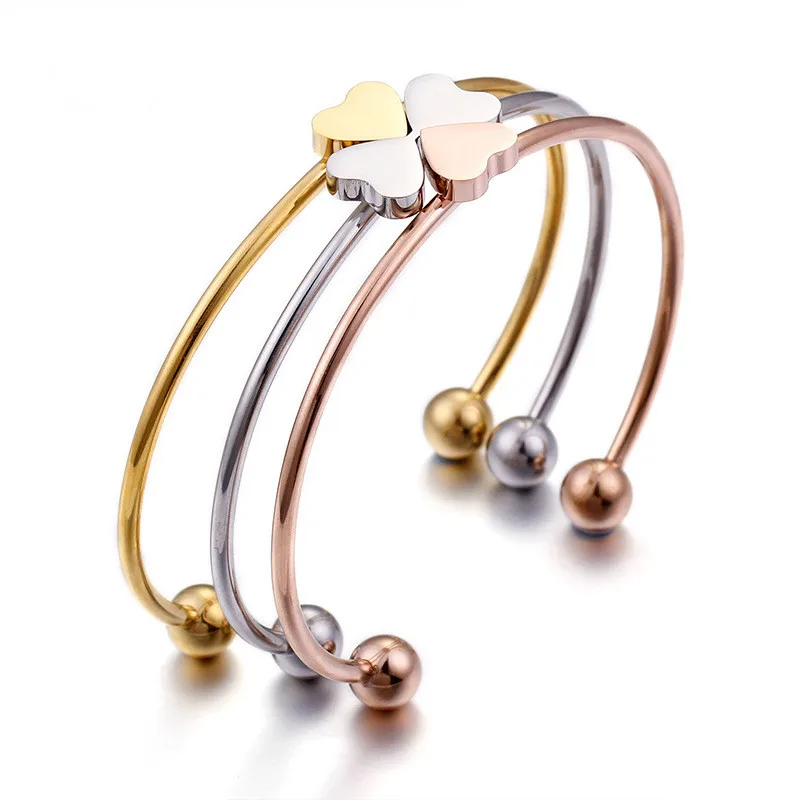 

3Pcs/Lot 316L Stainless Steel Women Bangles Gold/Silver/Rose Gold Connected Heart Romantic Cuff Bangles Bracelets Jewelry Gift