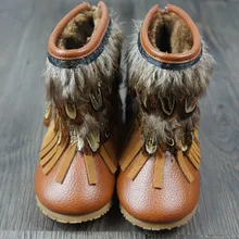 Véritable Bébé En Cuir Mocassins avec Fourrure bébé chaussures Bébé bottes Pour L’hiver Gland Plume Filles bottes Livraison gratuite