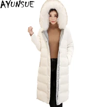 Новинка года, женский пуховик, зимние куртки, Женская парка с мехом енота, с капюшоном, Утепленное зимнее пуховое пальто, Manteau Femme ST343