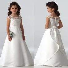 Г. Белое платье цвета слоновой кости с цветочным узором для девочек на свадьбу, длина до щиколотки, с круглым вырезом, платье для первого причастия для маленьких девочек праздничное платье для дня рождения