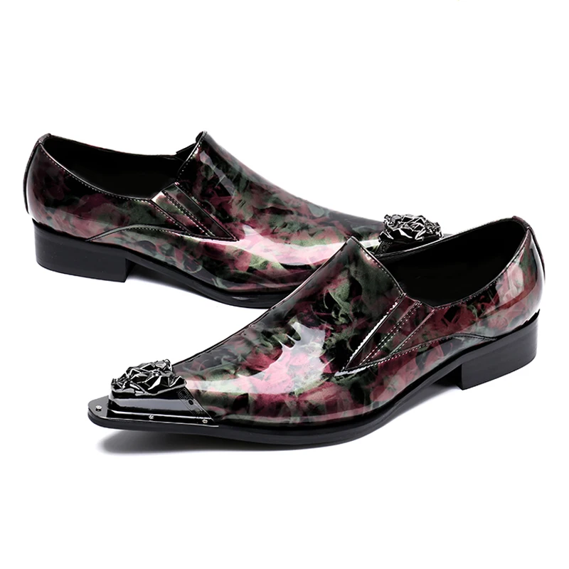 Homens Sapatos Artesanal Sl87 Envernizado Elegante Plus Os Casamento Mocassins De colorido Ponta Deslizar Festa Multi Sobre Apontado Homem Size Dedo Metal Couro Pista wgPPUA
