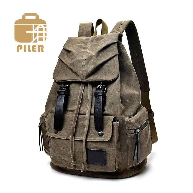 

Piler Travel Backpacks Satchel Large Capacity Backpack Canvas Unisex Drawstring Back Pack Men Travel Bag Solid Vintage Backpack