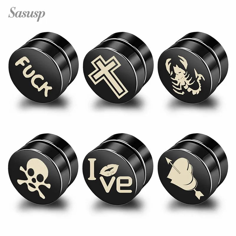 

Sasusp Fashion Magnet Magnetic Ear Clip No Piercing Black Cross Star Earrings Men Women Street Punk Hiphop jewelry 2019