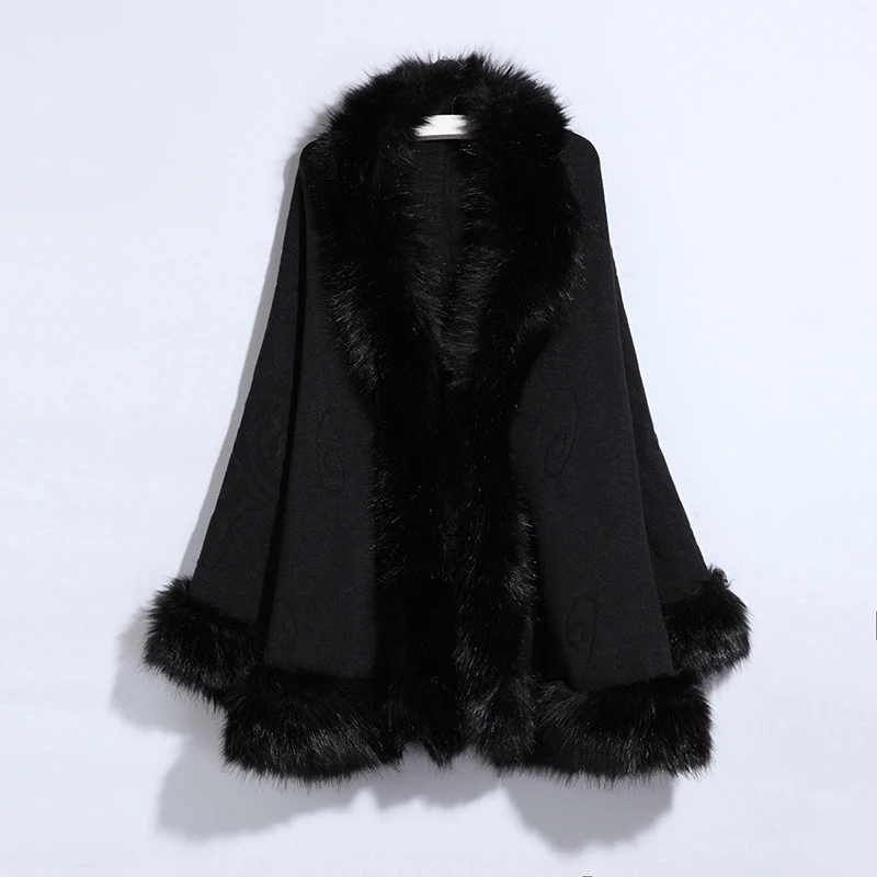 

Ladies Jacket Faux Fox Fur Collar Shawl Cloak Cape Coats Fashion Soft Outwear