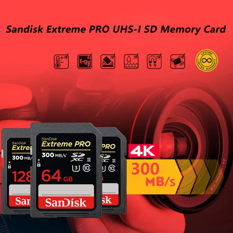 Оригинальная sd-карта SanDisk, 128 ГБ, 64 ГБ, 32 ГБ, до 300 м/с, класс 10, U3, UHS-II, Экстрим, Pro, карта памяти для камеры