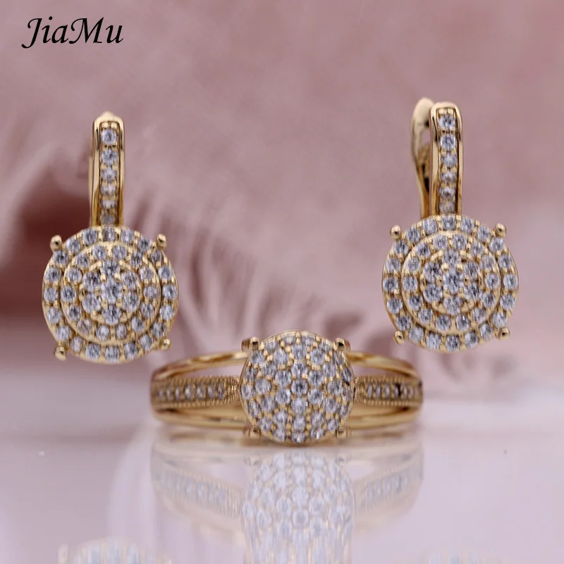 JiaMu новинка хит продаж модное изысканное кольцо с фианитом 585 пробы розовое