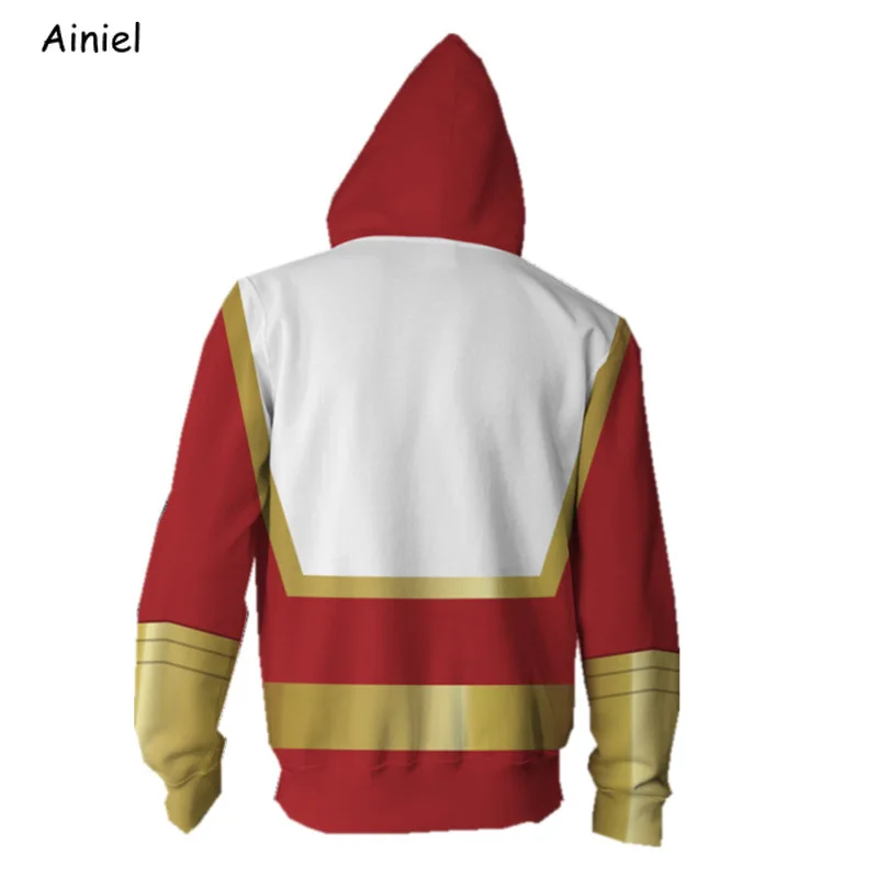 Captain Marvel Billy Batson Hoodie Cosplay Costum Zipper Hooded Jacket Coat