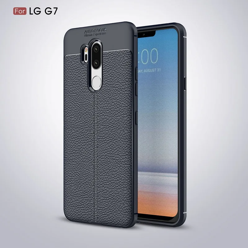 Ультратонкий кожаный чехол для телефона с зернистой текстурой для LG G7 G6 V30 чехол s Мягкий ТПУ Силиконовый противоударный чехол для LG Q7 Q6 Plus K8 K10 - Цвет: Navy Blue