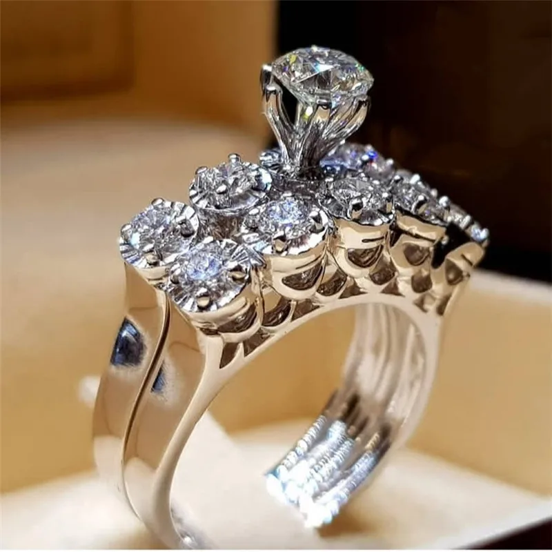 Новое Женское Кристальное белое круглое кольцо, Брендовое роскошное серебряное обручальное кольцо, винтажные Свадебные Кольца для женщин