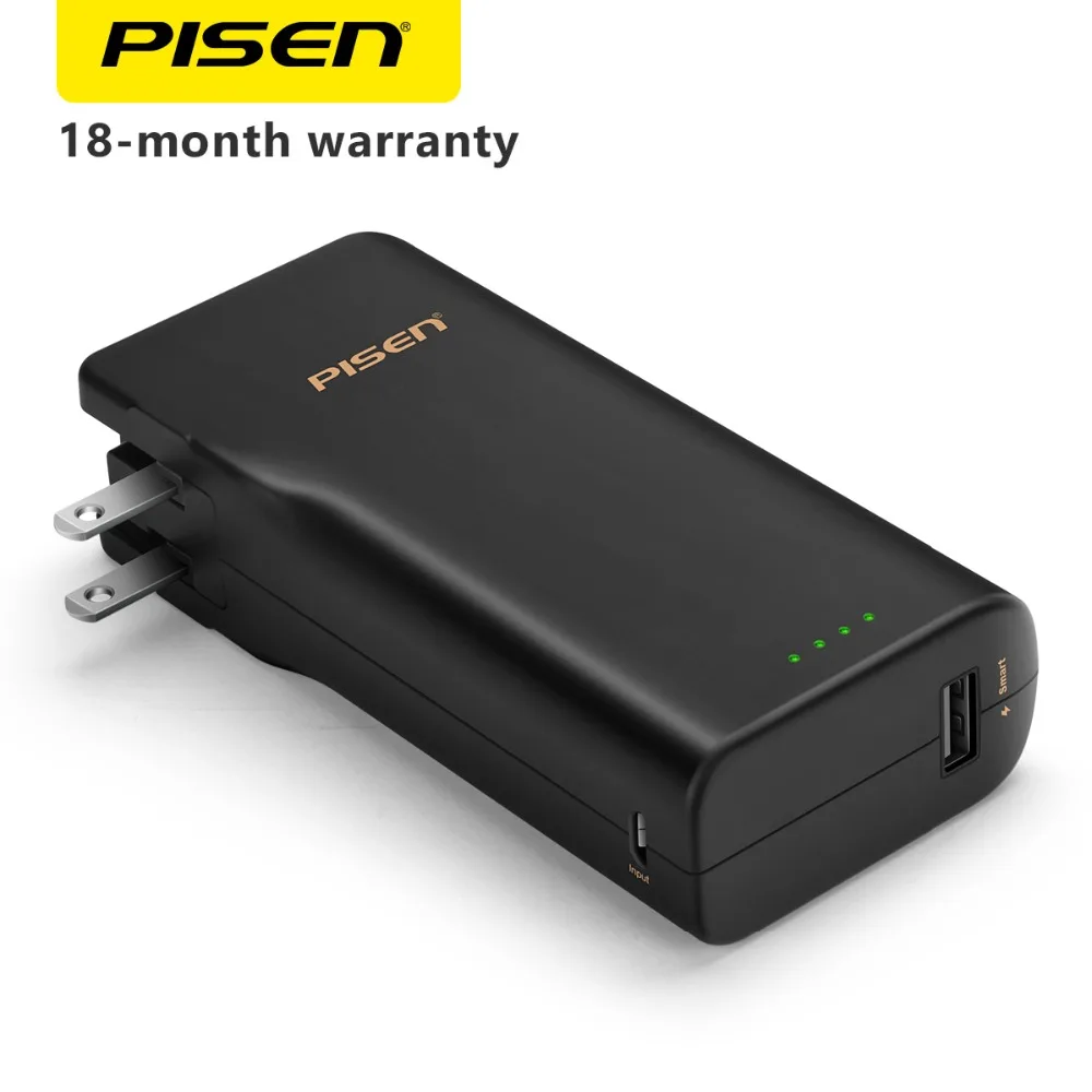 PISEN Мощность банк Портативный Смарт USB Зарядное устройство 10000mAh 2 в 1 AC штекер