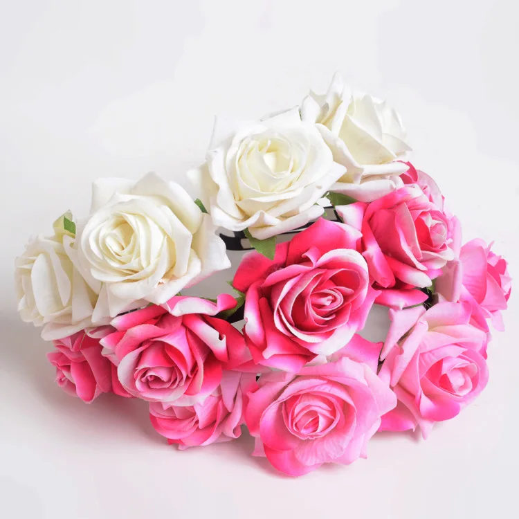 Boho Women/Girls Wedding Red Rose Flower Crown Bride Wreath Floral Garlands Bridal Headwear Bridesmaid Headband Hair Accessories