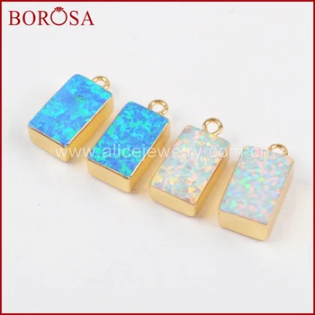 

BOROSA 10PCS Rectangle Gold Color White and Blue Japanese Opal Charms, High Quality Charm Gems for Earrings/Necklace G1466