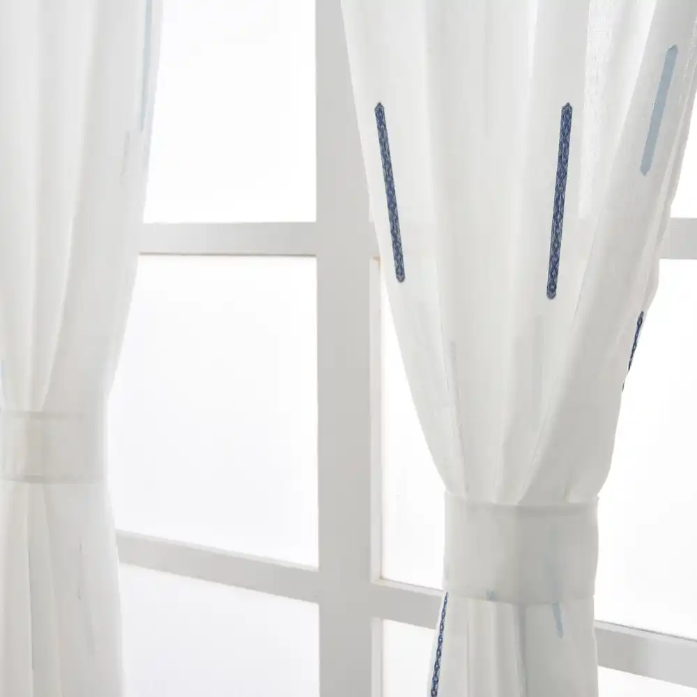 Lozujoju Stripe Tulle Drops Short 3 Beds Curtains Sets For Kitchen