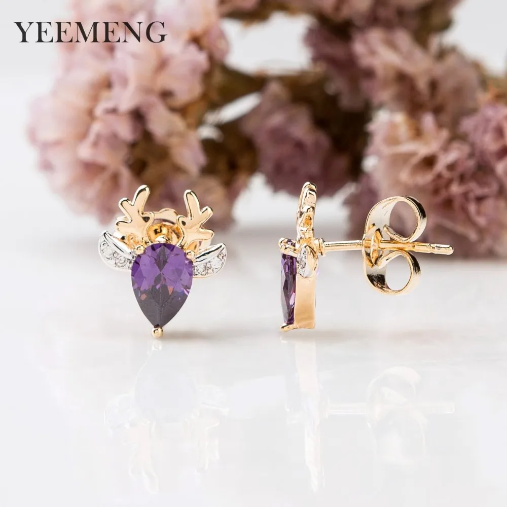 Серьги YEEMENG из розового золота 585 пробы с цирконом для женщин милые элегантные