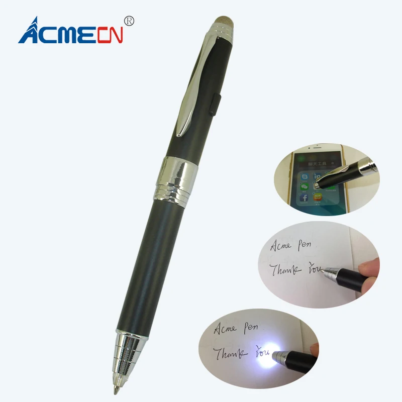 ACMECN Newest 3 in 1 Multifunction Pen Writing Ball Pen with Touch Scrween stylus for IPhone Luxious Black LED light UP Pen