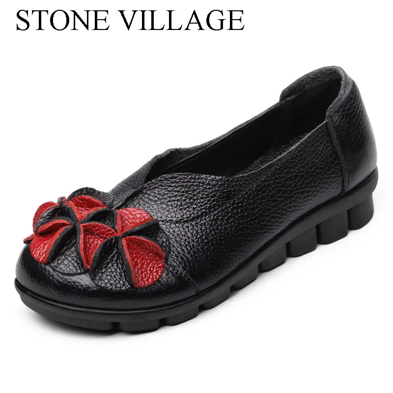 2017 Ethnic Style Genuine Leather Women Shoes Handmade Flower Slides