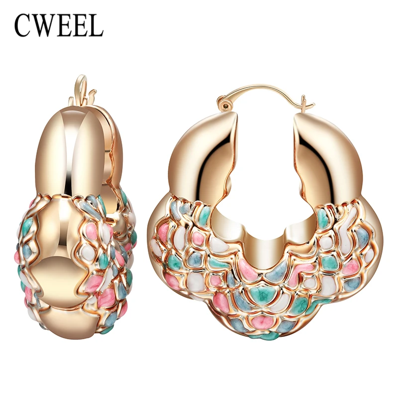 

CWEEL Fashion Gold Color Hoop Earrings Trendy Jewelry Gift Gold Color Earrings For Women Bridal Wedding Party Accessories