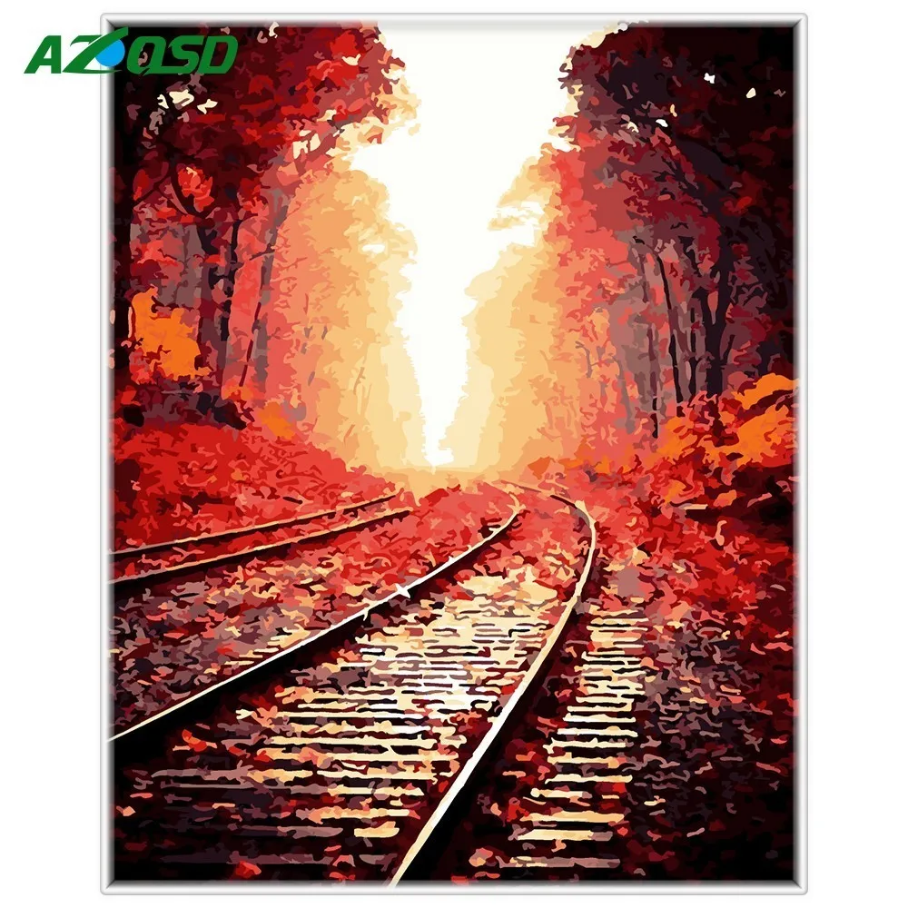 

AZQSD Unframe Autumn Street Landscape DIY Painting By Numebrs Kit Handpainted Oil Painting Unique Gift For Living Room 40X50CM