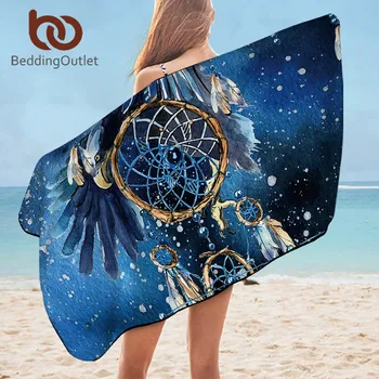 

BeddingOutlet Dreamcatcher Bath Towel For Bathroom Microfiber Blue Galaxy Beach Towel for Adult Bohemian Bald Eagle Blanket