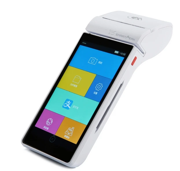 اللاسلكية المحمولة ماكينة نقاط بيع بنظام أندرويد مع طابعة مع nfc البطاقة الذكية لتحديد التردد اللاسلكي قارئ الباركود ماسحة