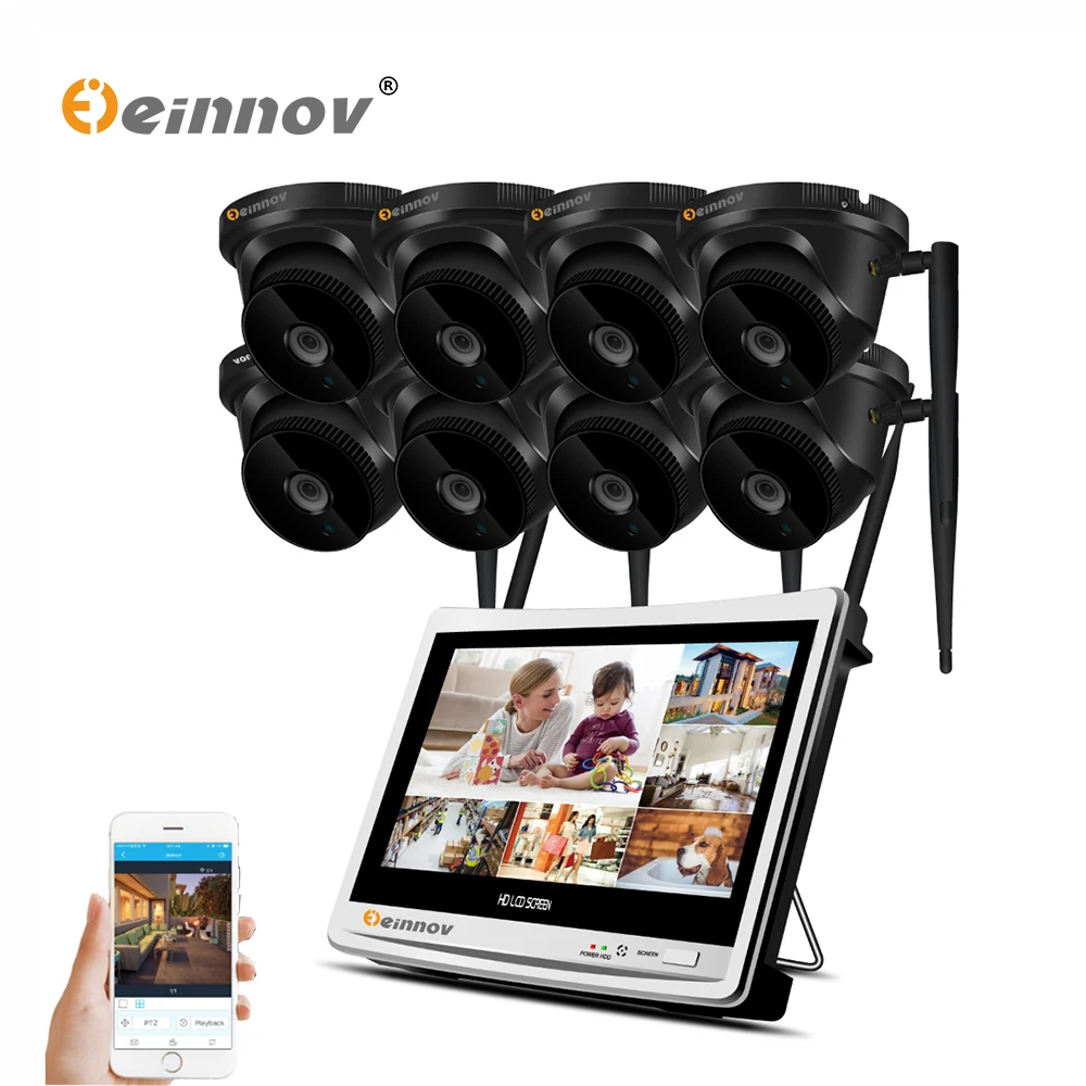 Einnov 8CH Wi Fi CCTV системы 12 дюймов ЖК дисплей Мониторы Беспроводной NVR 1080 P 2MP открытый дом камера P2P видеонаблюдения