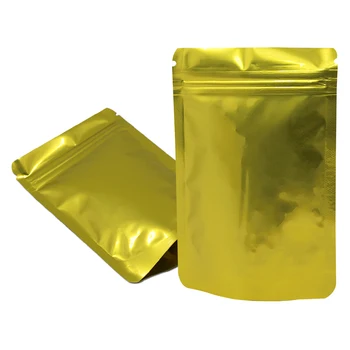

100Pcs/lot Stand Up Glossy Golden Mylar Foil Resealable Ziplock Packaging Pouch Aluminum Foil Dried Food Candy Zipper Pack Pouch