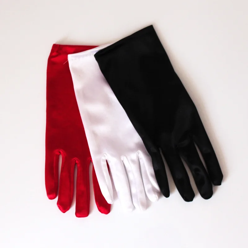 1 пара, черные, белые, красные варежки, новая мода,, популярные Короткие перчатки для девушек, костюм для выпускного, вечеринки, танцевальные перчатки на запястье