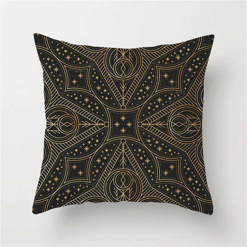 

Fuwatacchi Cushion Cover Endless Pillow Cover Geometric Flower Decorative Gold Black Moon Printed Pillowcase for Home Sofa