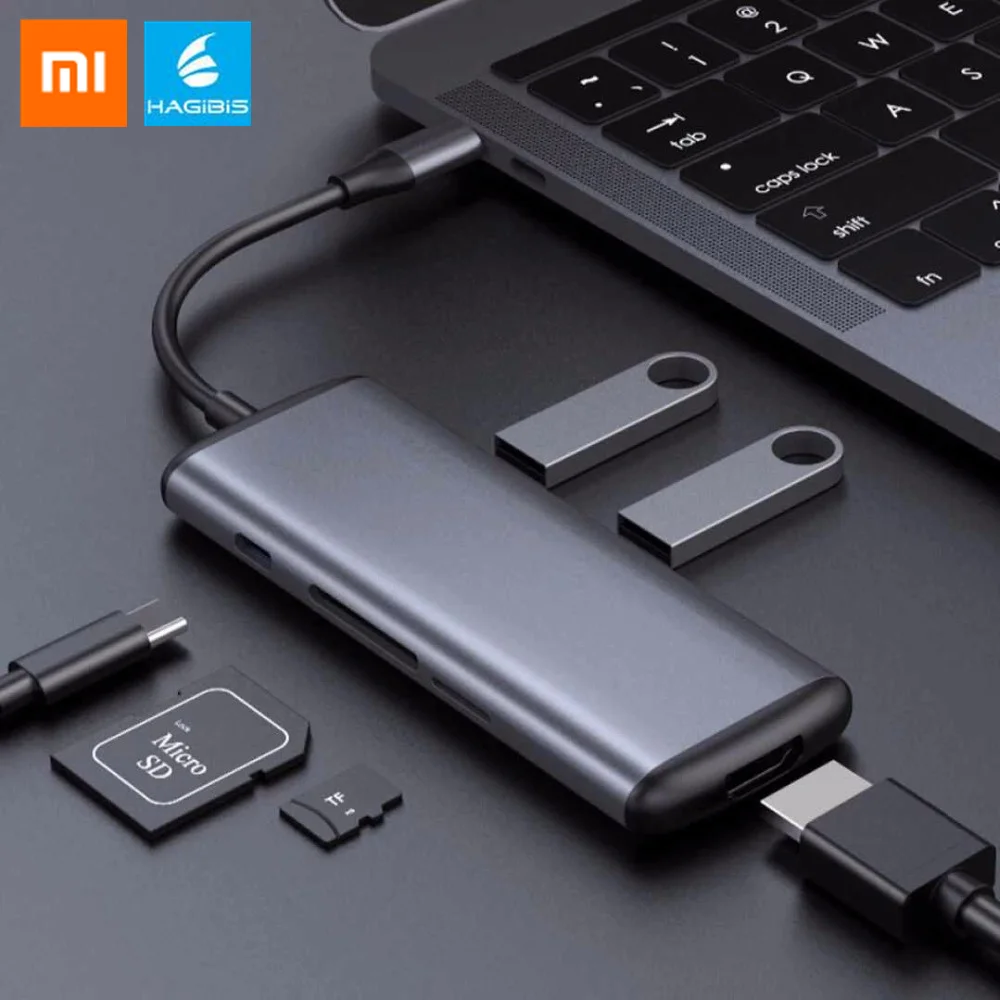

Original Xiaomi Hagibis Type-C Multifunctional Converter Dual USB 3.0 Data Adapter for HDMI SD/TF For Macbook Samsung Computer