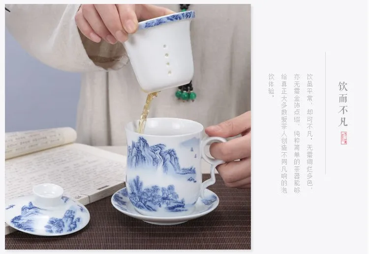 Костяной фарфор офисный Керамический Китайский голубой и белый кунг-фу чайные чашки