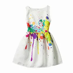 Летнее платье для девочек Творческий Книги по искусству красочным принтом Повседневные платья подростки печати для маленьких девочек