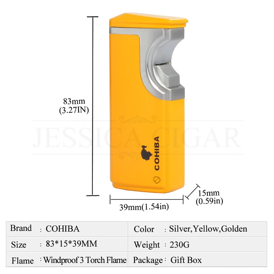 COHIBA ветрозащитная Зажигалка для сигар 3 пламенный струйный фонарь Зажигалка металлическая зажигалка со встроенным портсигар