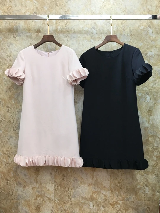 

2019 Summer New Women's Round Neck Irregular Stitching Edge Short Sleeve Pure Color Dress 708