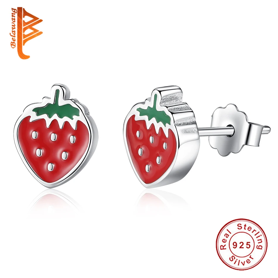 Sterling Silver Enamel Kids Flower and Strawberry Post Earrings